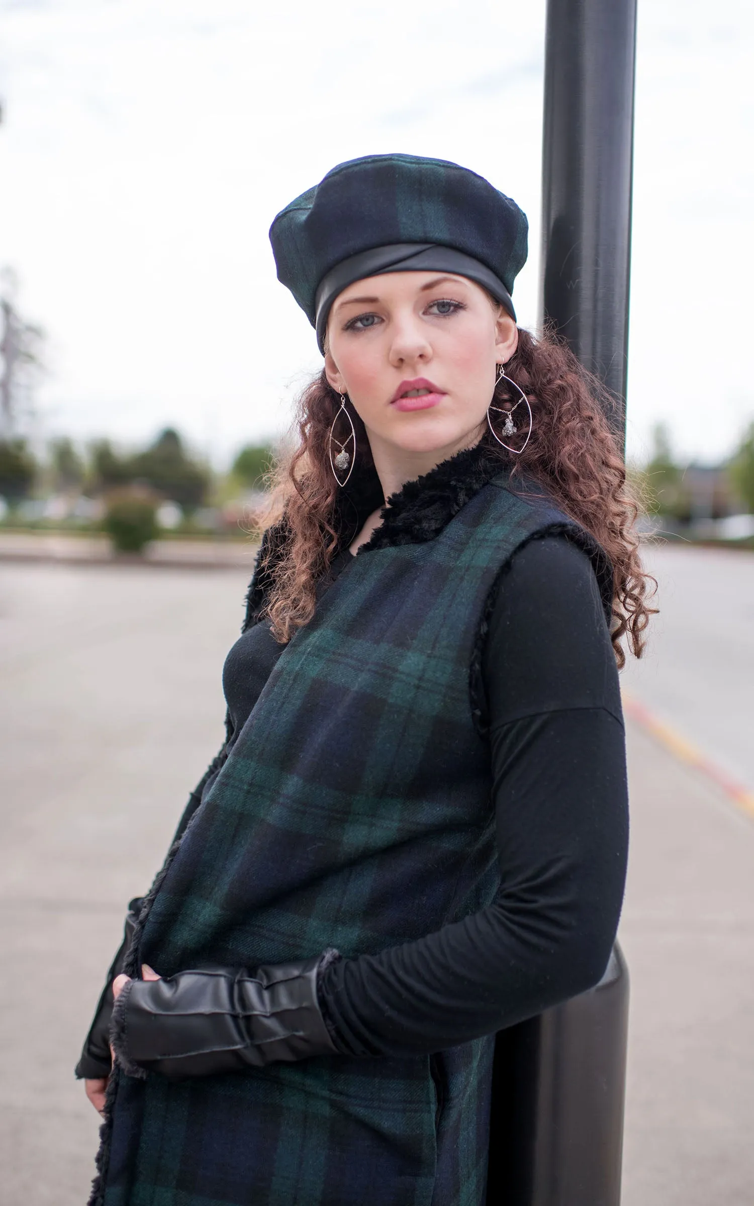 Mandarin Vest, Reversible less pockets - Wool Plaid with Assorted Faux Fur (One Small each left!)