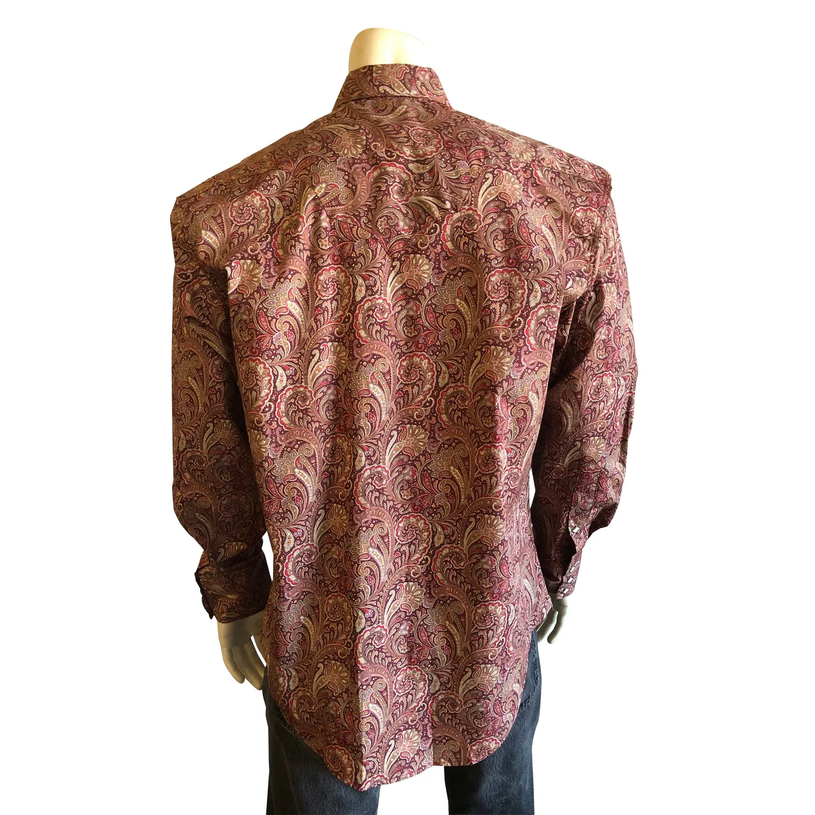 Men's Ornate Paisley Print Western Shirt in Burgundy