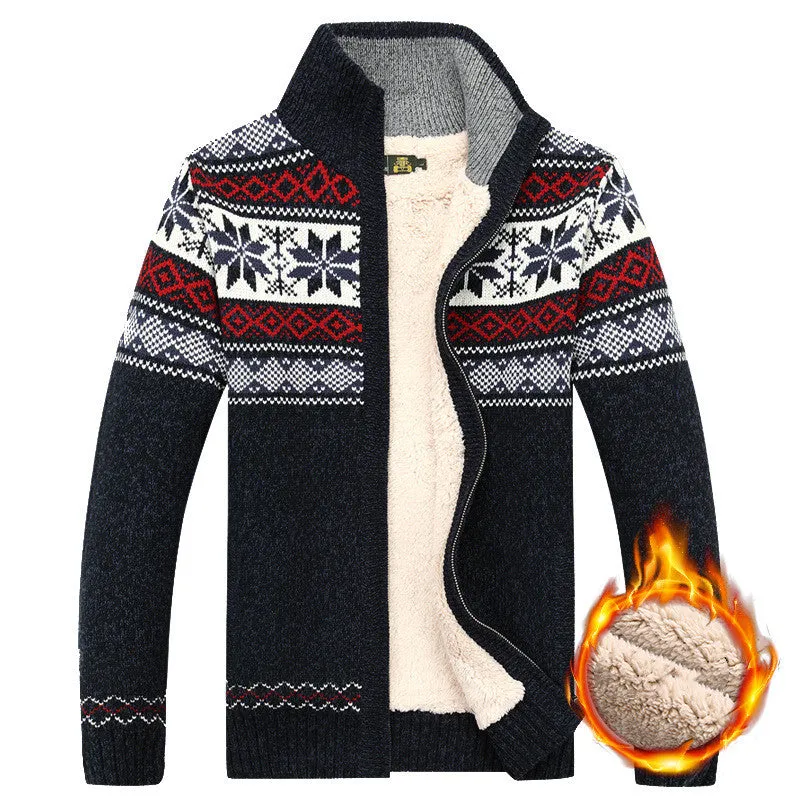 Men's Sweater Warm Velvet Sweatercoat Winter Wool Cardigan Male Casual Thicken Warm Fleece Christmas Sweater For Man