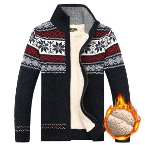 Men's Sweater Warm Velvet Sweatercoat Winter Wool Cardigan Male Casual Thicken Warm Fleece Christmas Sweater For Man