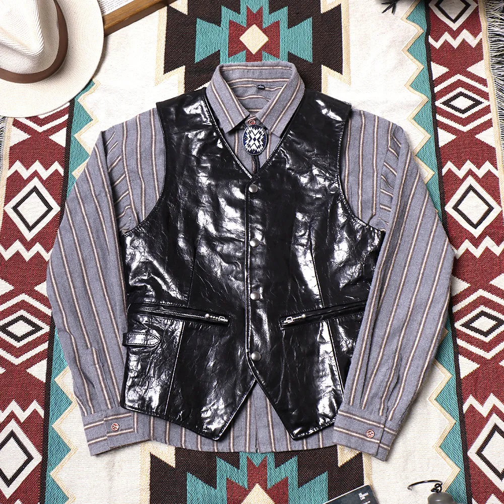 Men's V-neck Western Leather Waistcoat