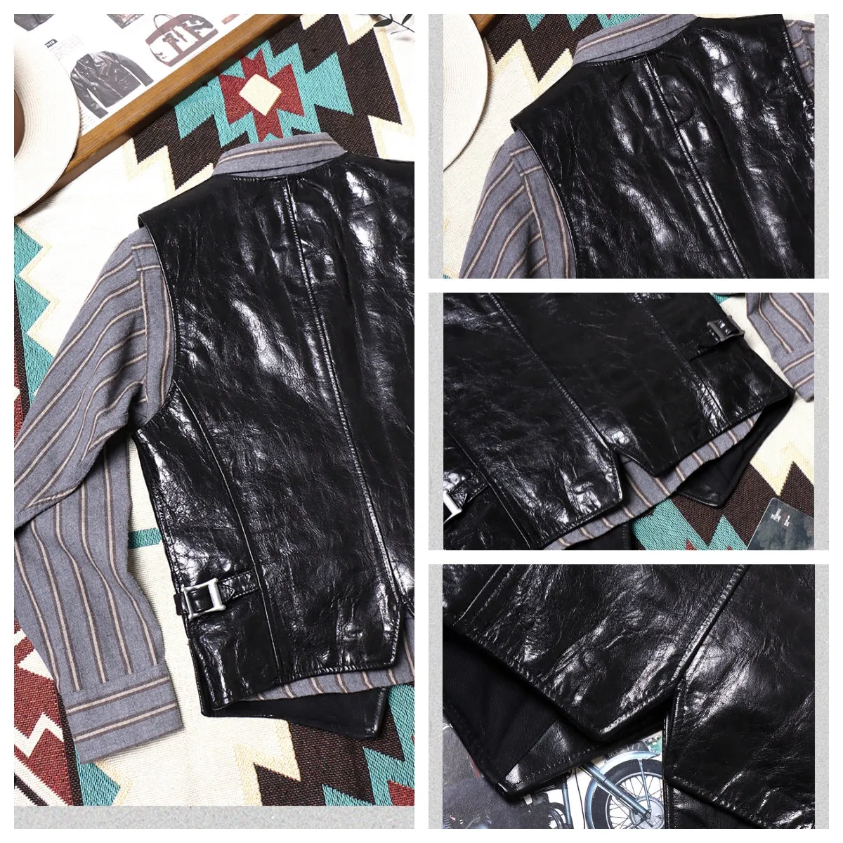 Men's V-neck Western Leather Waistcoat