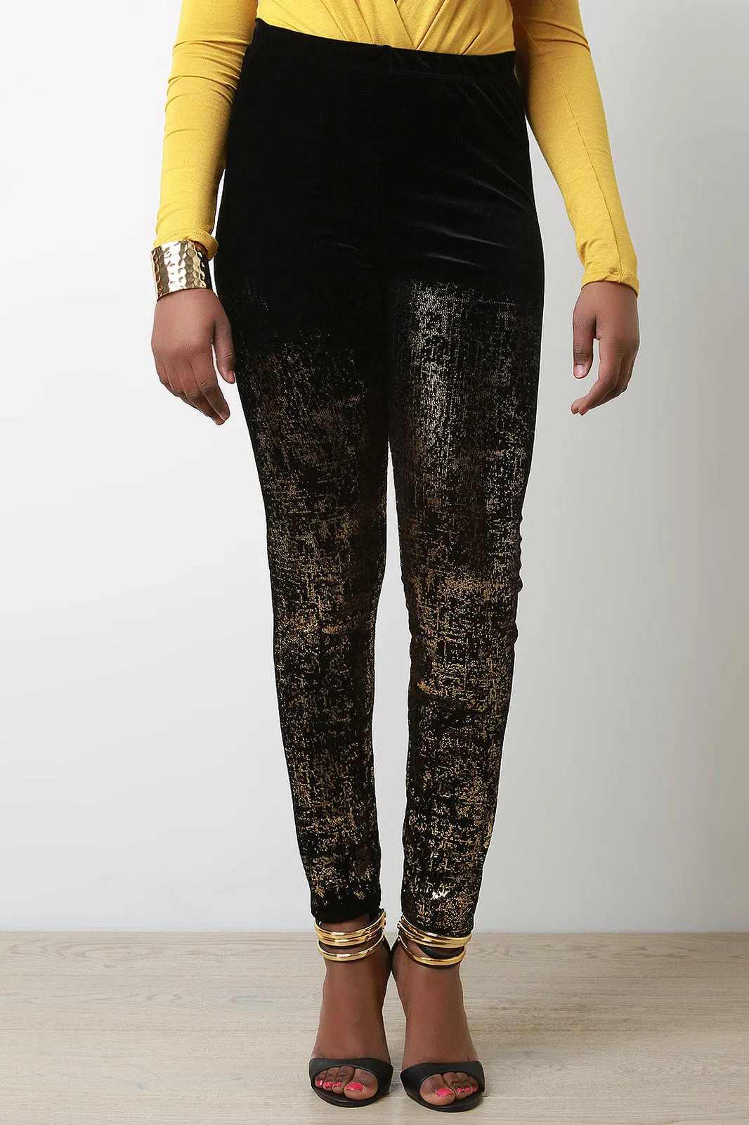 Metallic Foil Velvet Leggings