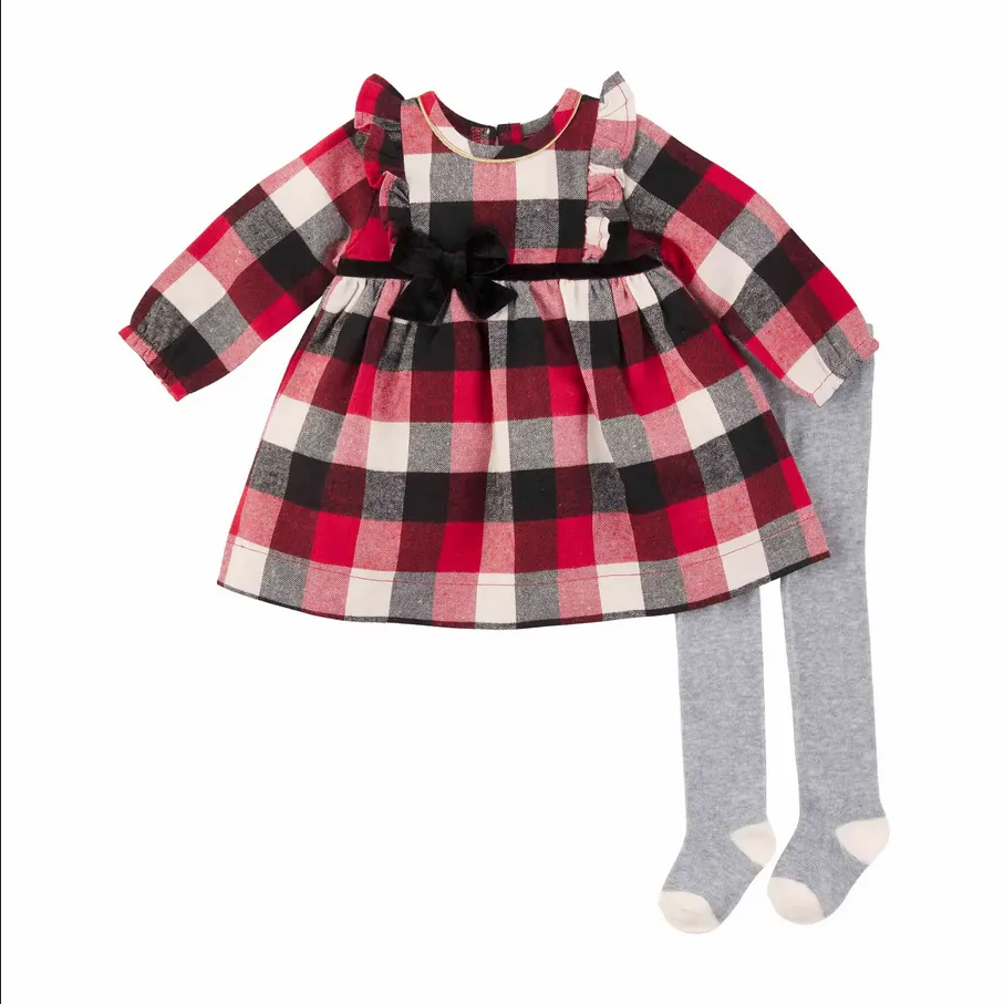 Mudpie Girl's Buffalo Plaid Dress Set