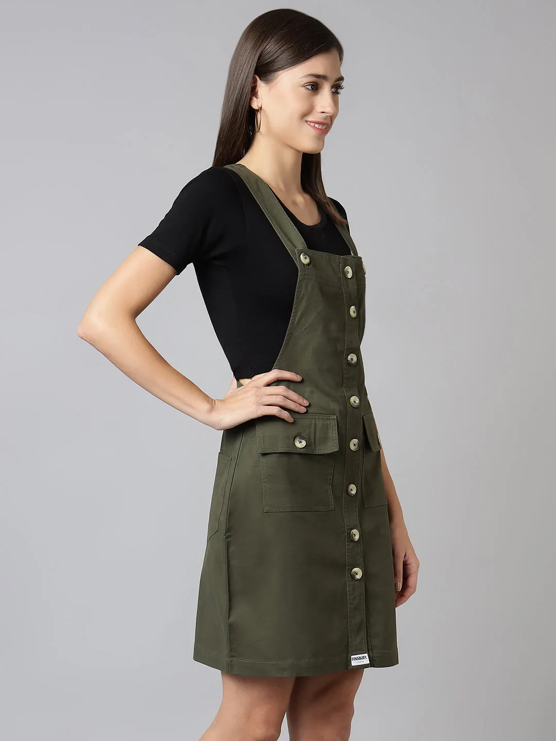 NaughtyDungaree® Cotton Twill Womenswear Dungaree Dress - Olive Green