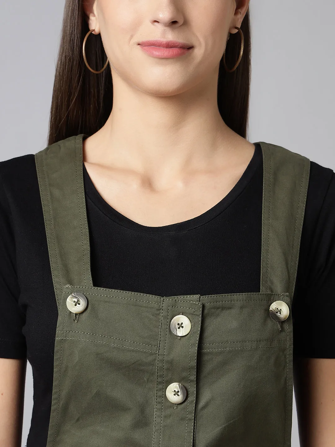 NaughtyDungaree® Cotton Twill Womenswear Dungaree Dress - Olive Green