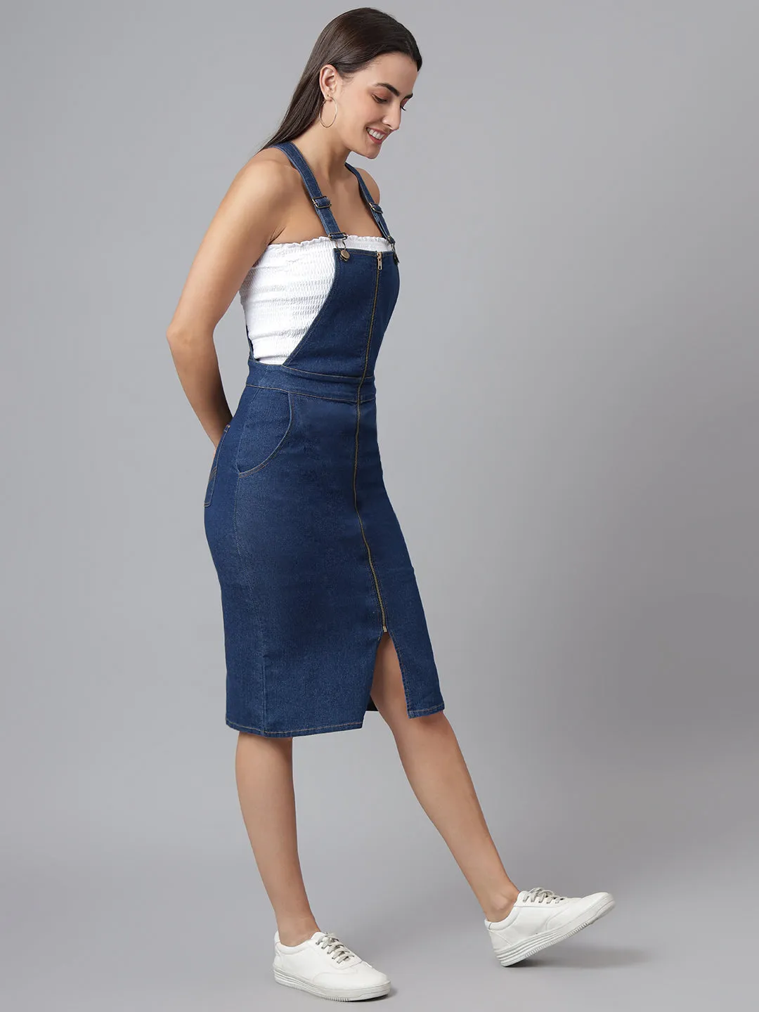 NaughtyDungaree® Women's Denim Dungaree Dress with Front Zip Opening