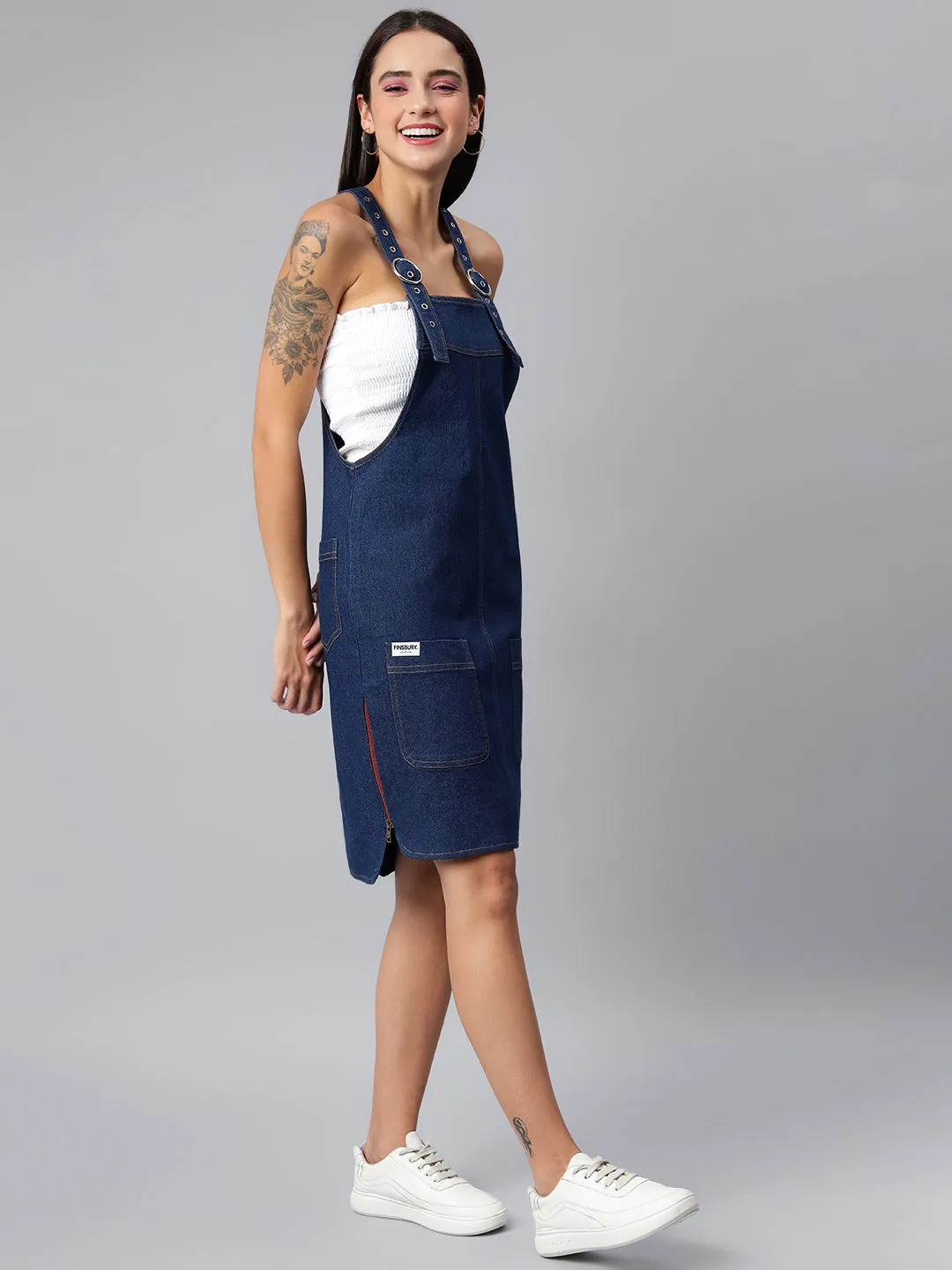 NaughtyDungaree® Women's Denim Dungaree Dress with Size Zipper