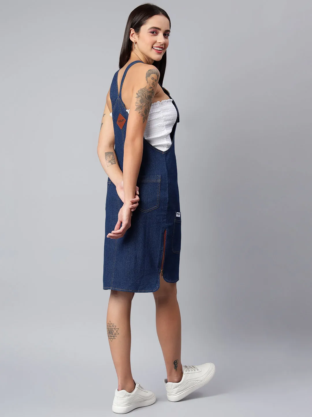 NaughtyDungaree® Women's Denim Dungaree Dress with Size Zipper