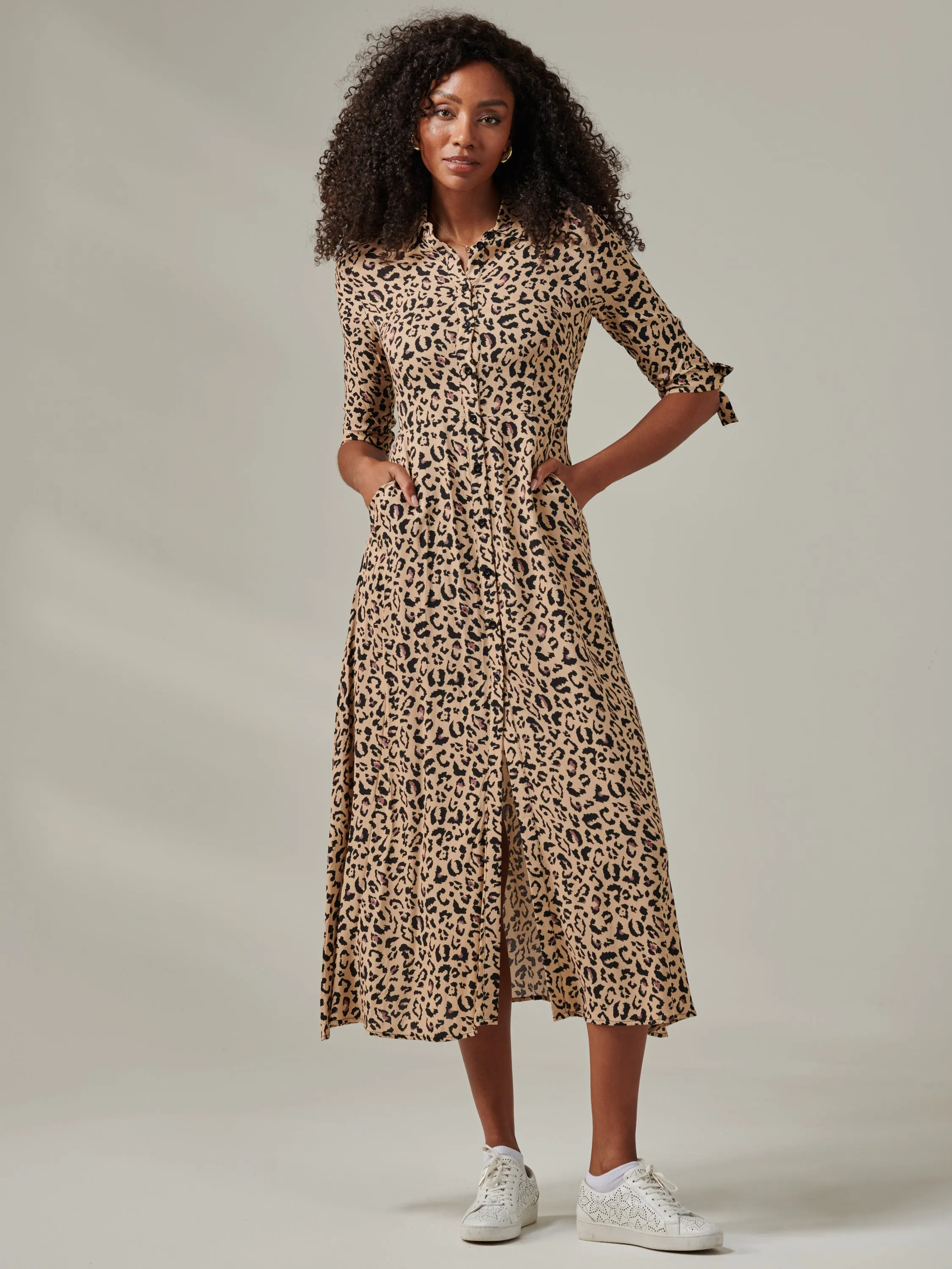 Nora Print Viscose Maxi Shirt Dress, Neutral Animal