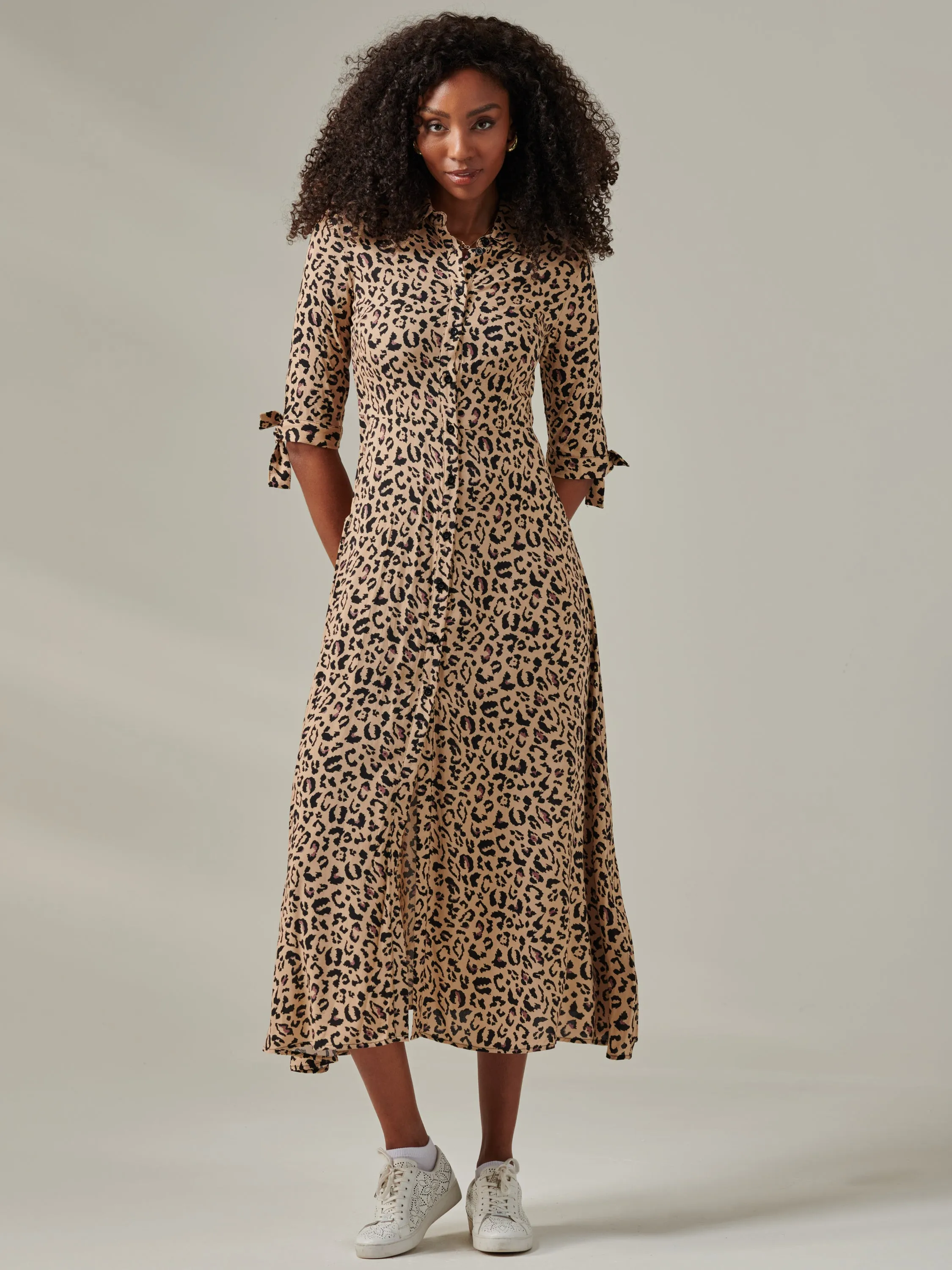 Nora Print Viscose Maxi Shirt Dress, Neutral Animal