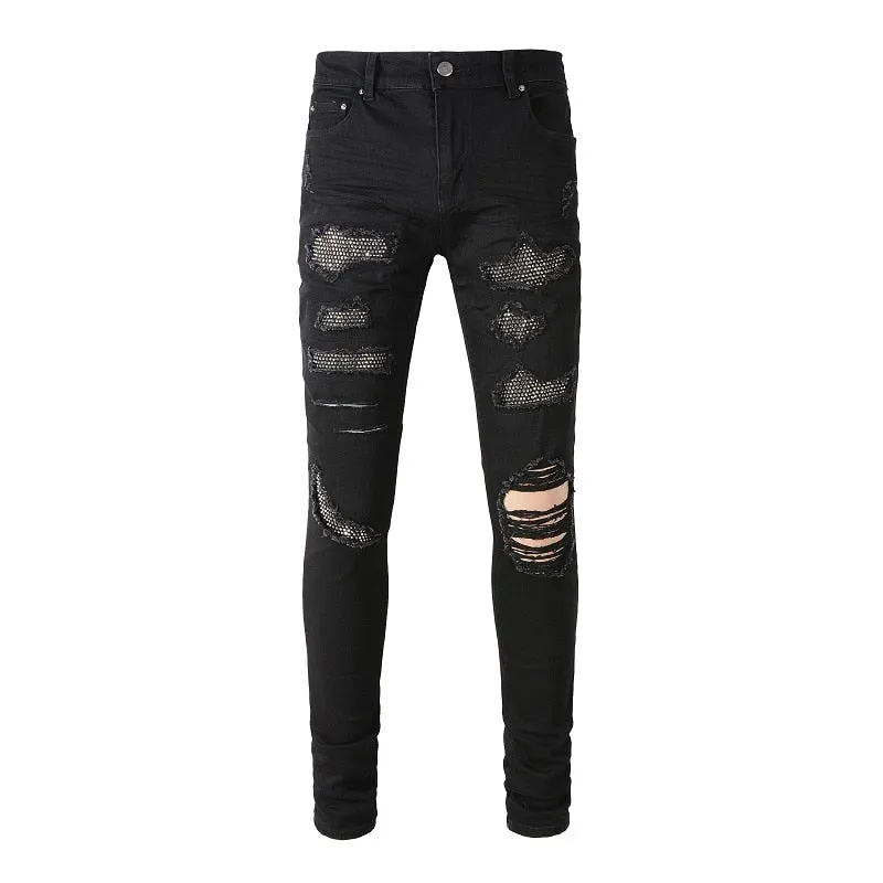 Obsidian Distressed Rhinestone Slim Black Jeans