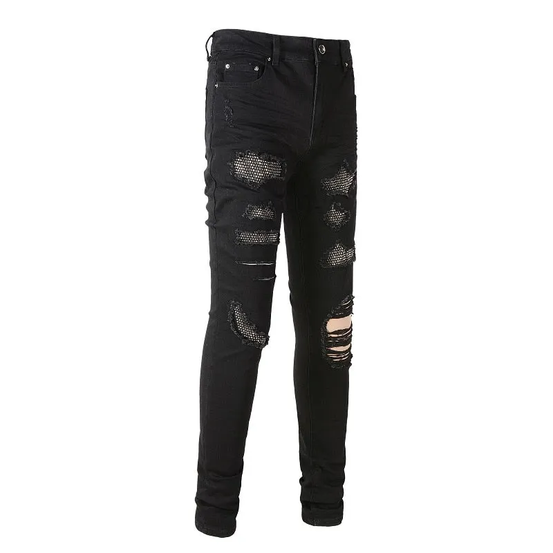 Obsidian Distressed Rhinestone Slim Black Jeans