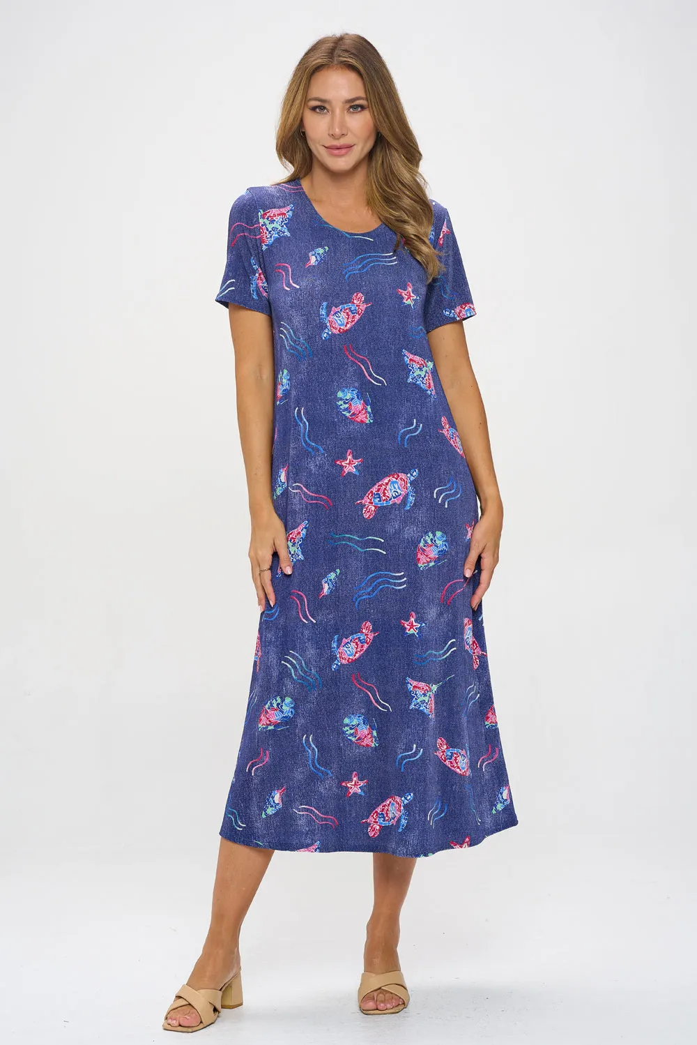 Oceanic Encounter Long Dress Short Sleeve -7002BN-SRD1-D007