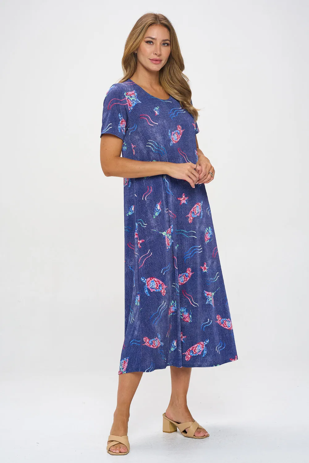 Oceanic Encounter Long Dress Short Sleeve -7002BN-SRD1-D007