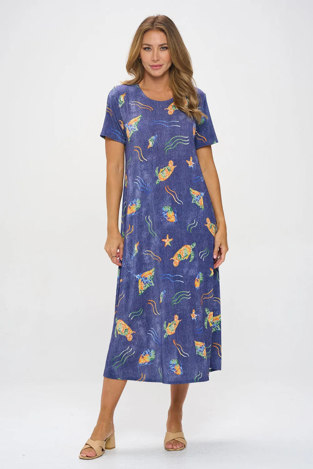 Oceanic Encounter Long Dress Short Sleeve -7002BN-SRD1-D007