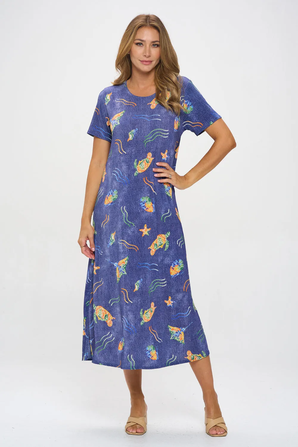 Oceanic Encounter Long Dress Short Sleeve -7002BN-SRD1-D007