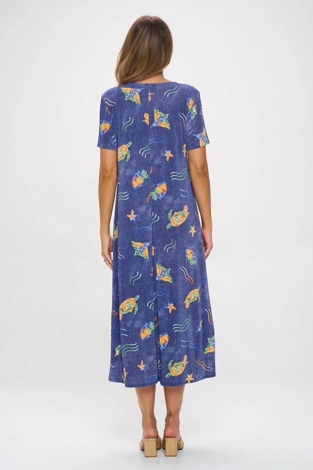 Oceanic Encounter Long Dress Short Sleeve -7002BN-SRD1-D007