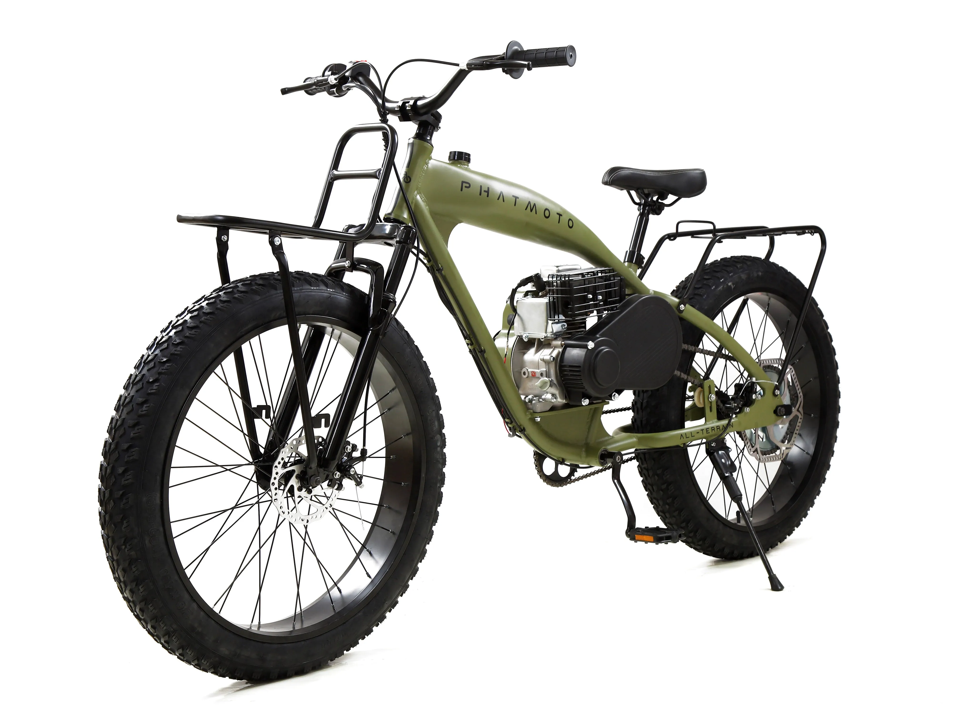 PHATMOTO™ ALL TERRAIN Fat Tire 2021 - 79cc Motorized Bicycle with Hilliard Clutch (Matte Army Green)