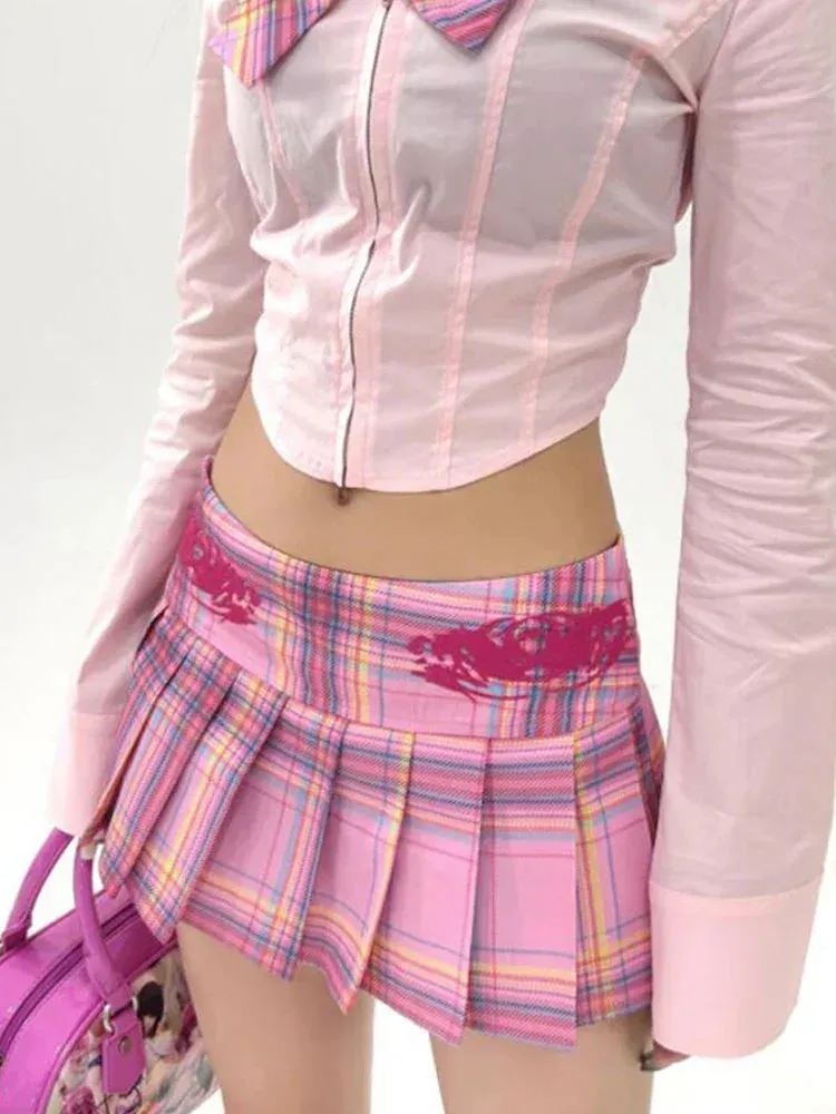 Pink Plaid Mini Skirt