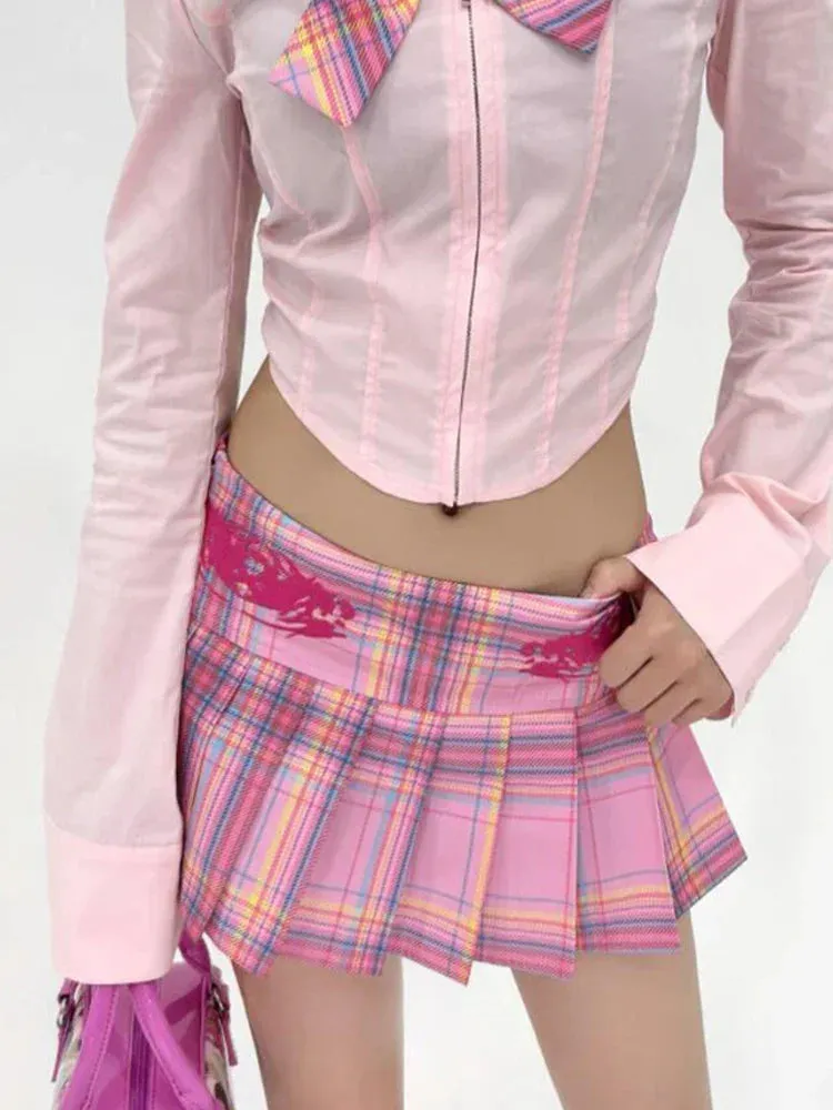 Pink Plaid Mini Skirt