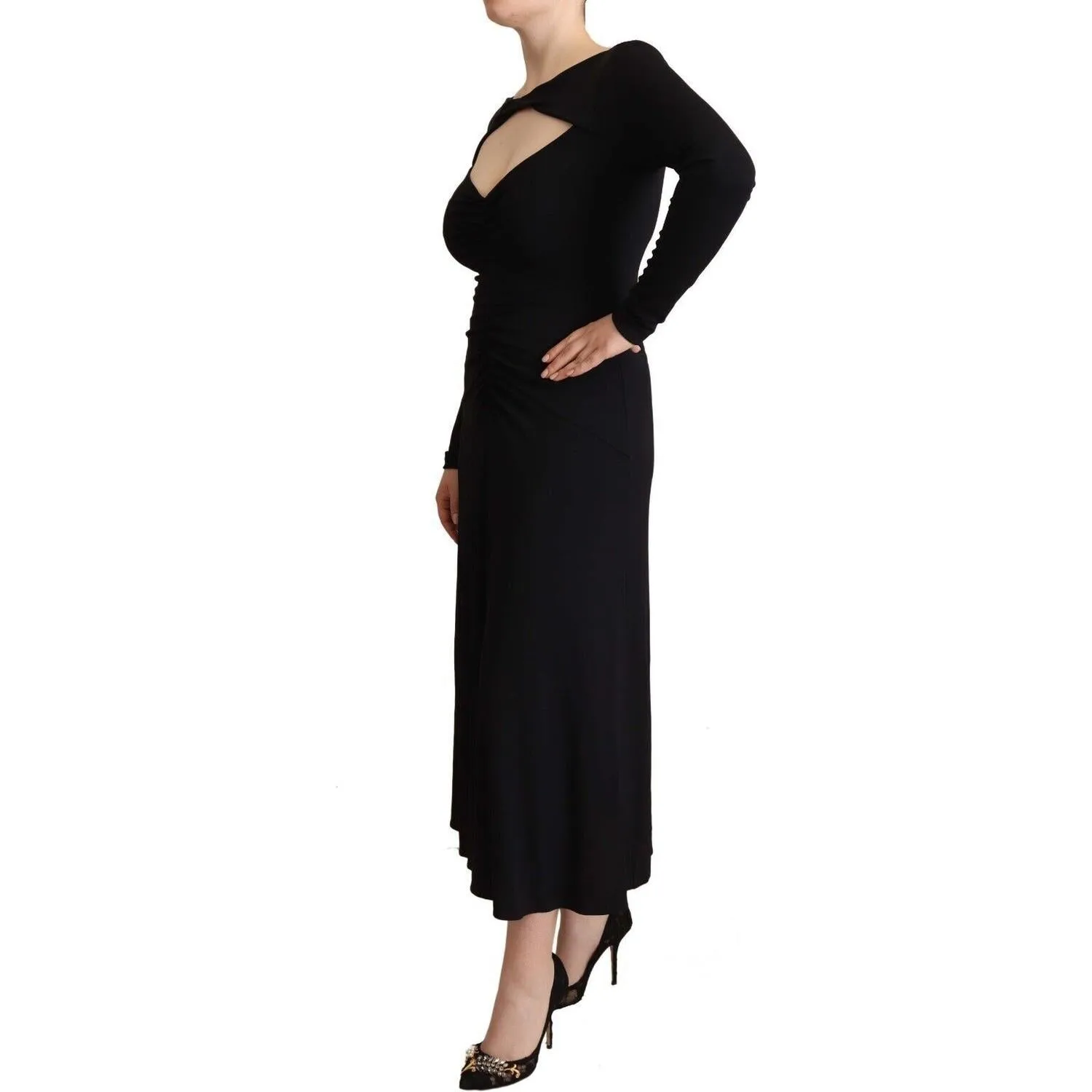 PINKO Elegant Black Nylon Stretch Maxi Dress