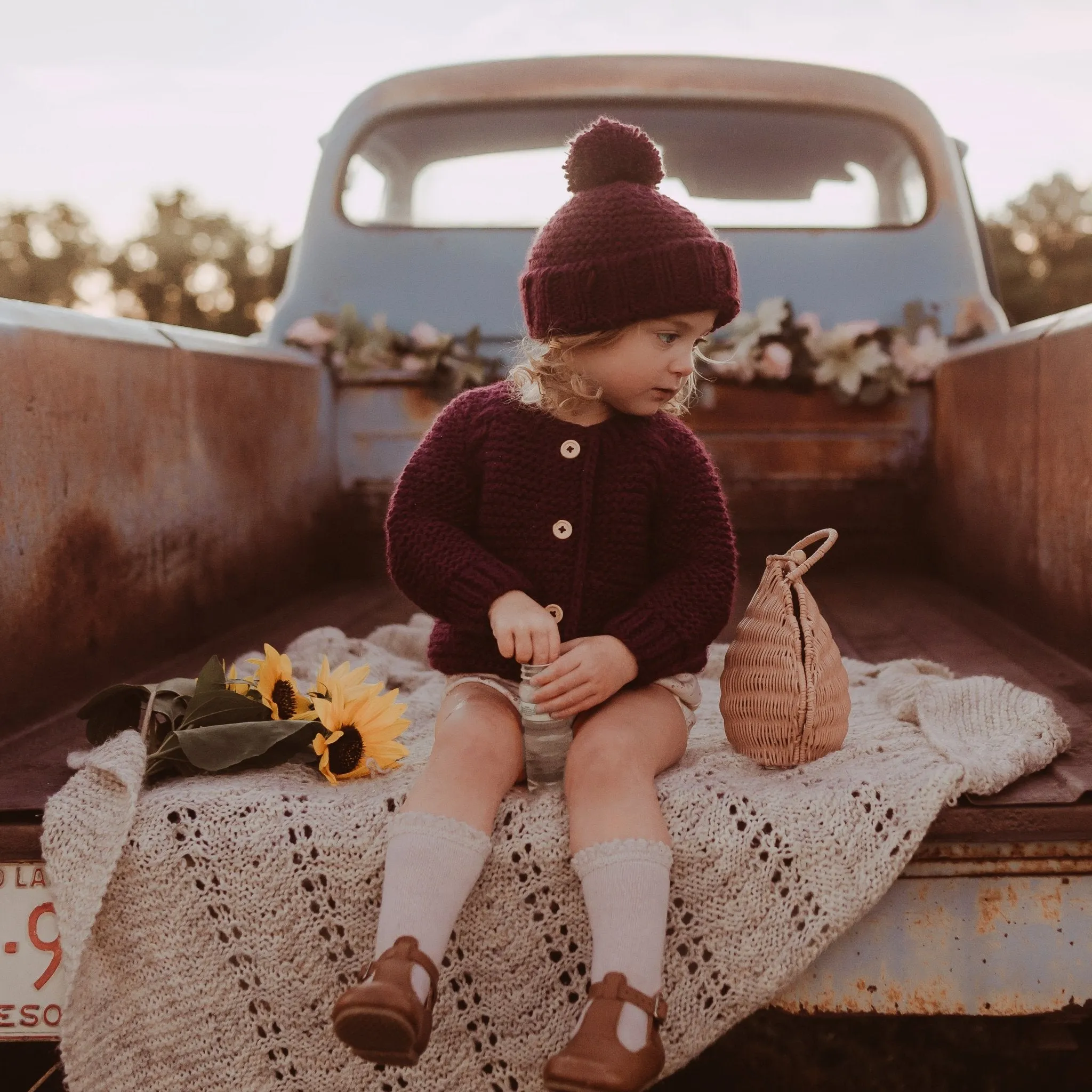 Plum Garter Stitch Cardigan Sweater