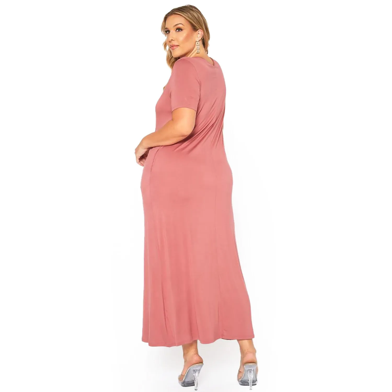 Plus Size V-neck Short Sleeve Maxi Dress With Pockets