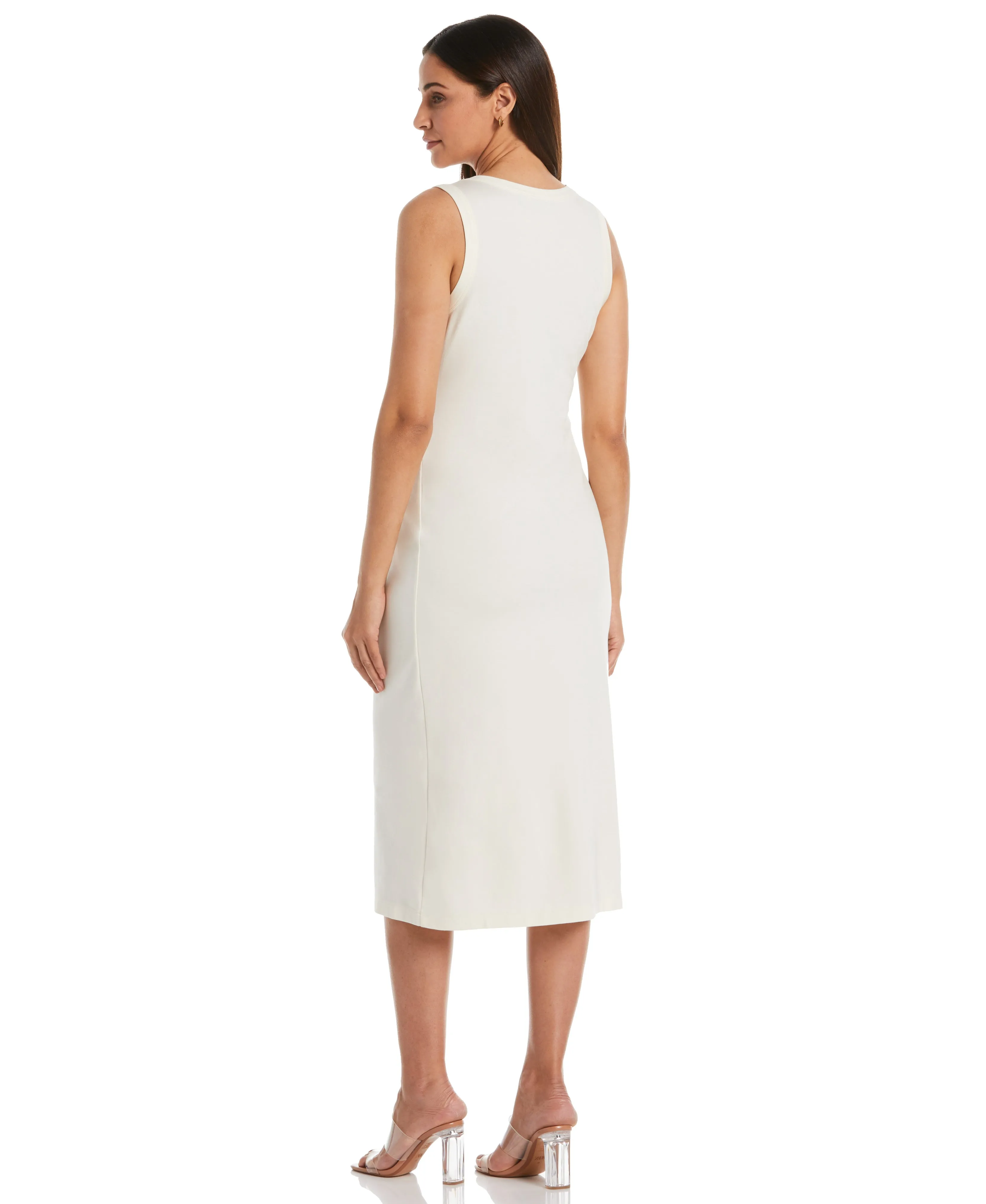 Ponte Knit Twist Front Midi Dress