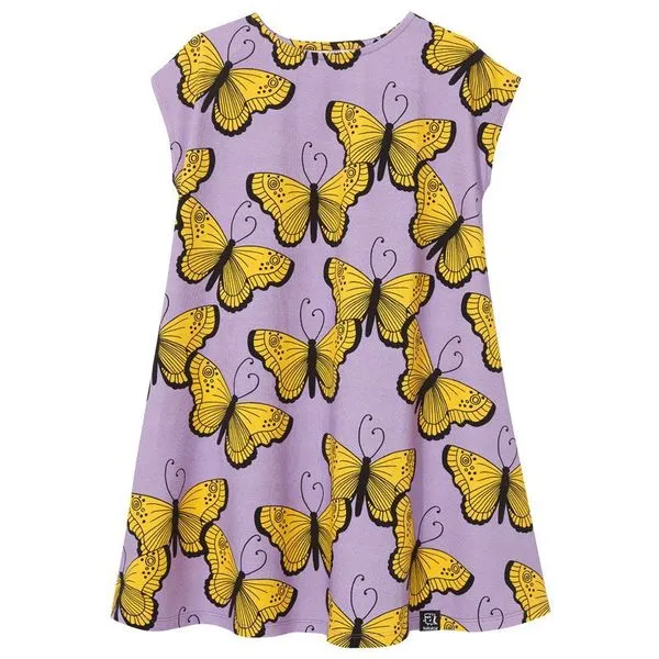 Purple Butterflies Short Sleeve Casual Dress