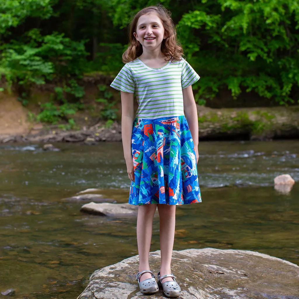 "All Aboard for Adventure" Trains Short Sleeve Super Twirler Play Dress with Pockets