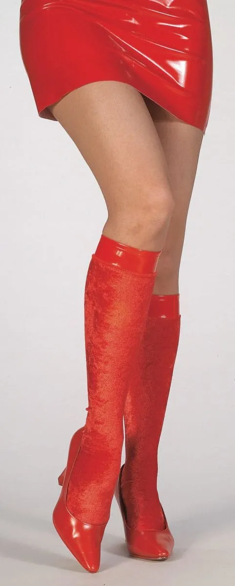 Red Velvet Knee Highs Tights with Red Trim