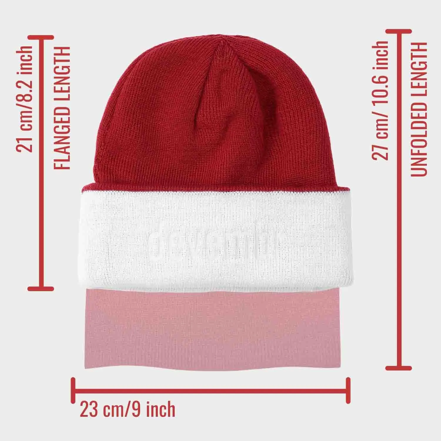 Reversible Beanie Hat (Red and White, Long Brim)