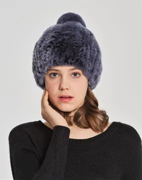 Rex rabbit beanie with pom pom