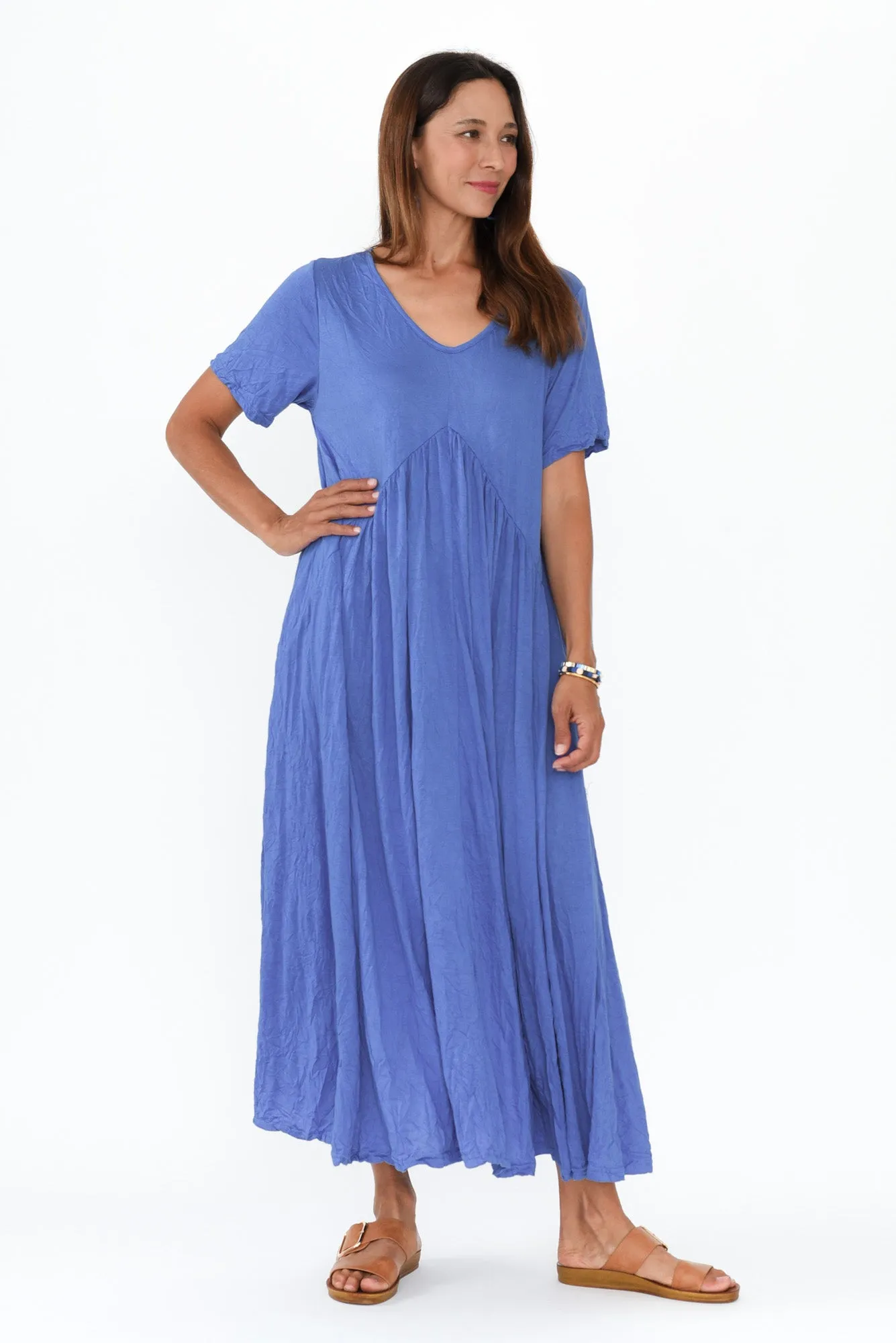 Savannah Cobalt Crinkle Cotton Maxi Dress