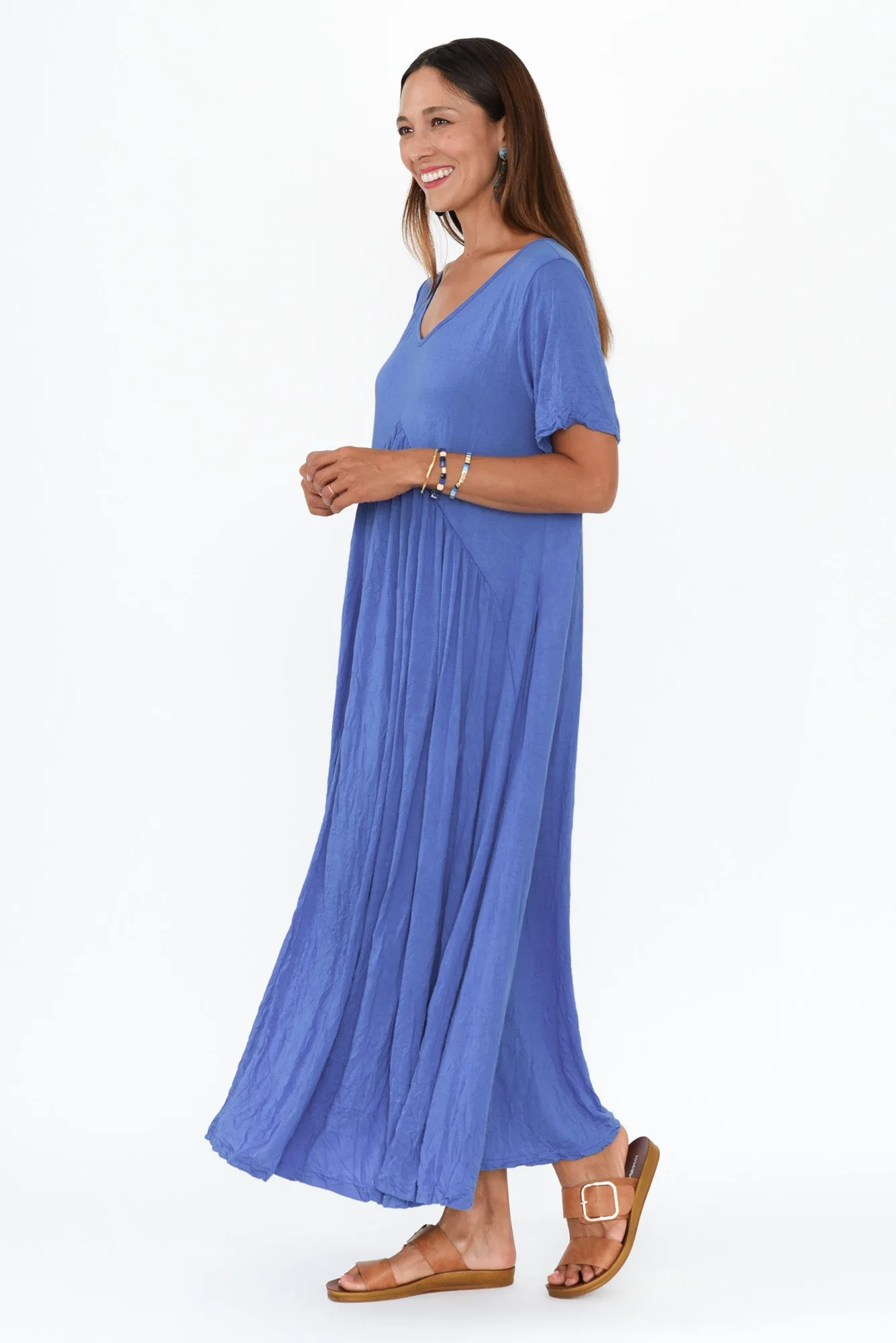 Savannah Cobalt Crinkle Cotton Maxi Dress