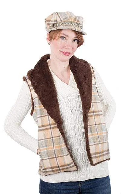 Shawl Collar Vest, Reversible less pockets - Wool Plaid with Cuddly Faux Fur (One Long Medium Twilight Left)