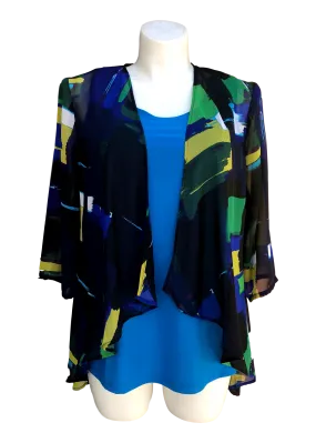 Sheer Chiffon Kimono Jacket in Green Gold Abstract