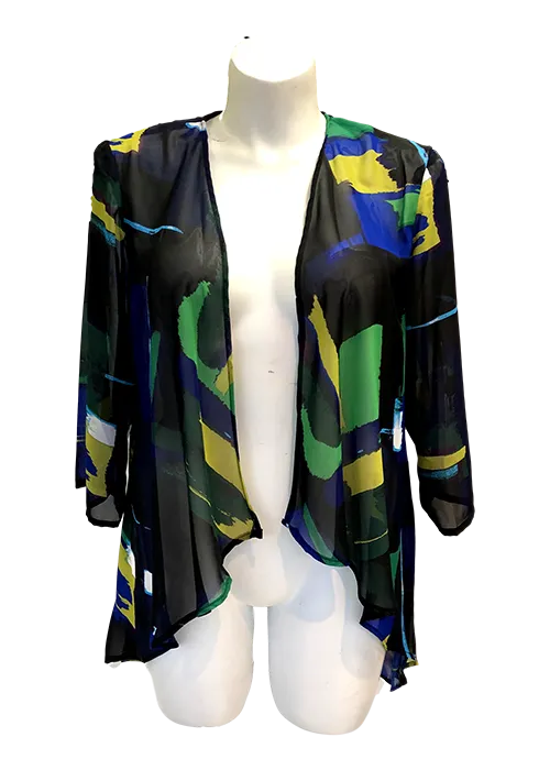 Sheer Chiffon Kimono Jacket in Green Gold Abstract