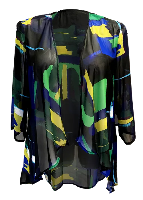 Sheer Chiffon Kimono Jacket in Green Gold Abstract