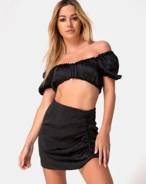 Shoti Mini Skirt in Satin Black