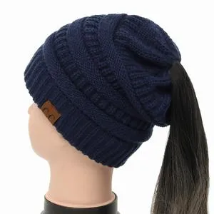 Soft Rib-Knit Beanie Stretchy Acrylic For High- Low-Pony or Ear Covers