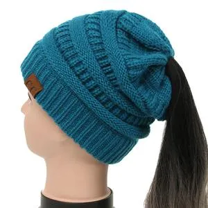 Soft Rib-Knit Beanie Stretchy Acrylic For High- Low-Pony or Ear Covers