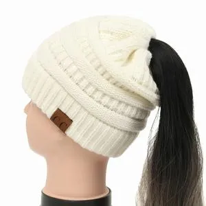 Soft Rib-Knit Beanie Stretchy Acrylic For High- Low-Pony or Ear Covers