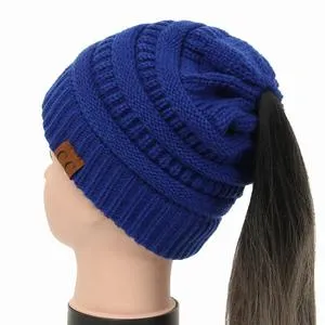 Soft Rib-Knit Beanie Stretchy Acrylic For High- Low-Pony or Ear Covers