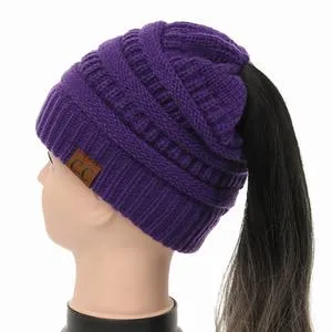 Soft Rib-Knit Beanie Stretchy Acrylic For High- Low-Pony or Ear Covers