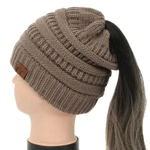 Soft Rib-Knit Beanie Stretchy Acrylic For High- Low-Pony or Ear Covers