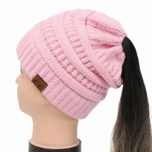 Soft Rib-Knit Beanie Stretchy Acrylic For High- Low-Pony or Ear Covers