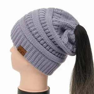 Soft Rib-Knit Beanie Stretchy Acrylic For High- Low-Pony or Ear Covers