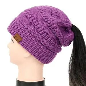 Soft Rib-Knit Beanie Stretchy Acrylic For High- Low-Pony or Ear Covers